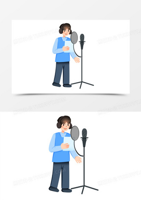 手绘卡通录音的男生免抠素材
