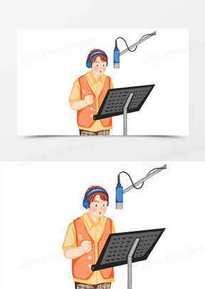 卡通手绘正在录音的人