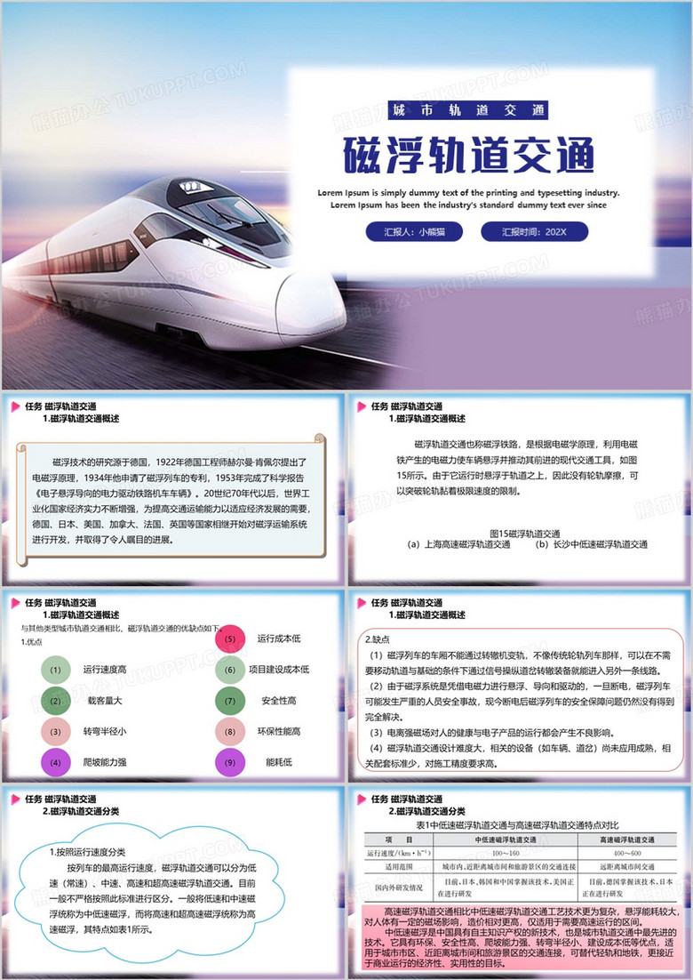 蓝色简约风磁浮轨道交通PPT模板