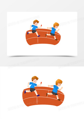 手绘卡通男孩接力赛免抠元素