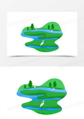 手绘绿色湿地保护区免抠元素