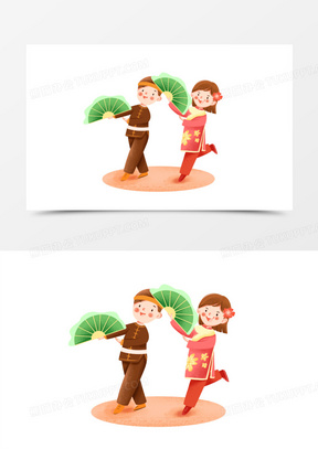 手绘卡通二人转元素