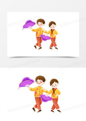 手绘卡通二人转跳舞庆祝元素