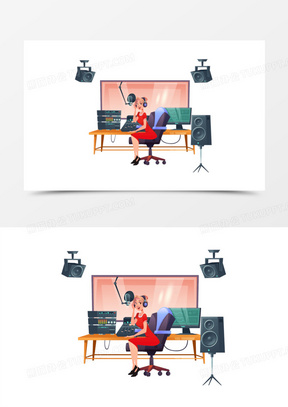 卡通矢量录音棚小场景素材