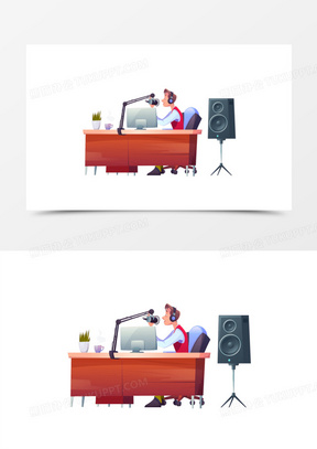 卡通矢量录音棚小场景免抠素材