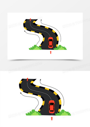 手绘驾考科目二曲线行驶素材