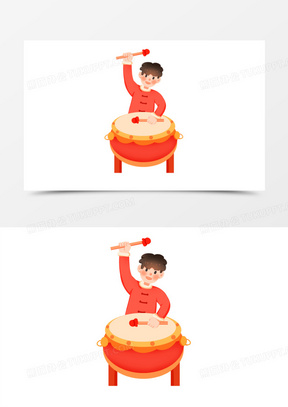 手绘卡通男孩击鼓免抠素材