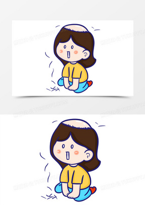 表情包元素10手绘卡通上班族掉发免抠素材90卡通女孩秃头掉发梳头元素