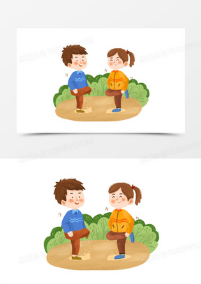手绘卡通小朋友玩斗鸡游戏场景免抠元素