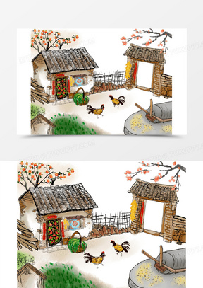 191手绘卡通农家小院免抠元素682手绘农家小院插画元素210手绘插画风