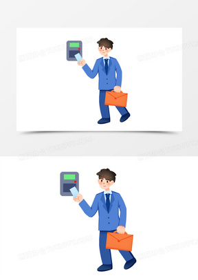 手绘卡通上班族打卡免抠素材