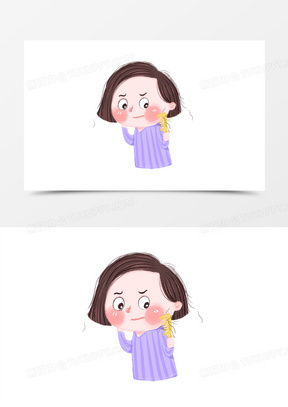 卡通女孩秃头掉发梳头元素