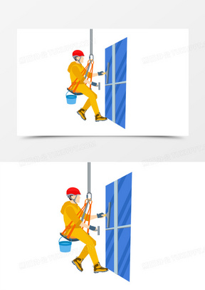 100手绘卡通工人高空作业擦玻璃素材200手绘卡通高空作业场景元素80