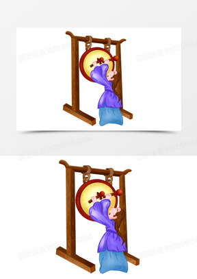 卡通手绘古代女子痛哭击鼓鸣冤元素