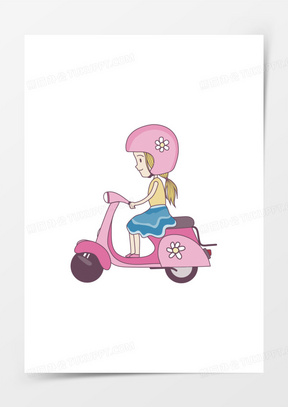 骑着粉红色电动车的少女