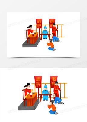 免抠素材30手绘矢量古代衙门建筑免抠素材543手绘插画风跪地的古人背