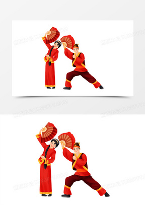 手绘插画风东北二人转演员元素