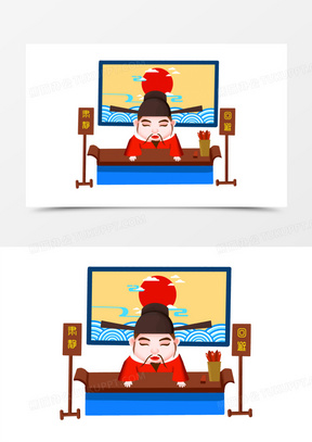 卡通手绘县令升堂场景元素