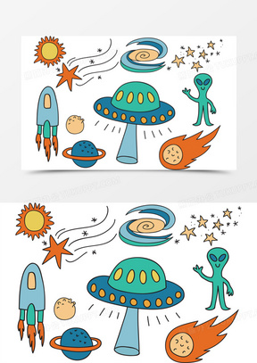 可爱手绘宇宙太空矢量图