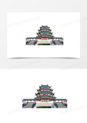 手绘写实风滕王阁建筑免抠元素150手绘卡通滕王阁建筑素材130手绘卡通