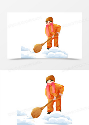 卡通清洁工扫雪元素