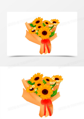 卡通手绘向日葵花束免抠素材