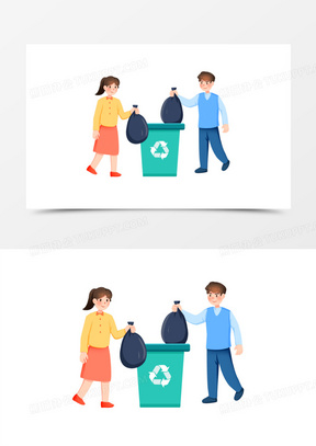 手绘卡通丢垃圾免抠素材
