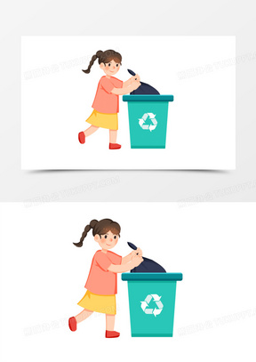 手绘卡通小孩丢垃圾免抠素材