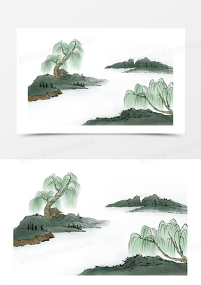 手绘彩色水墨春景免抠元素