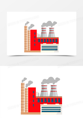 手绘卡通工厂烟囱排放废气场景素材