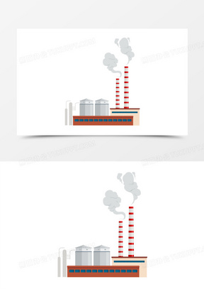 手绘卡通工厂烟囱排放废气场景免抠素材