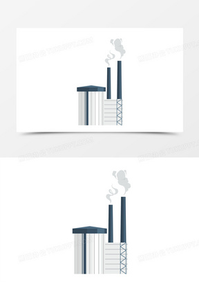 手绘卡通简约工厂烟囱排放废气场景素材