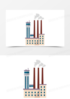 手绘卡通工厂烟囱排放废气场景免抠素材