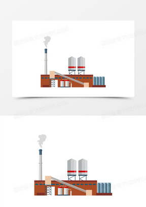 手绘卡通工厂烟囱排放废气场景素材