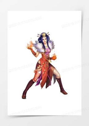 红衣魔法师女子古风立绘