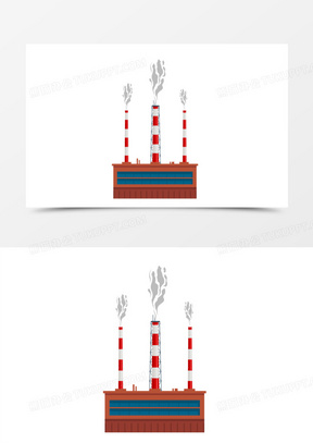 手绘矢量工厂烟囱排放废气素材