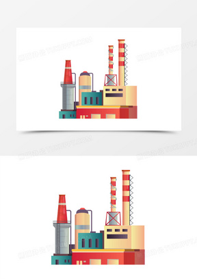 手绘车间厂房工厂烟囱免抠素材