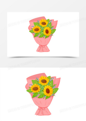 手绘卡通向日葵花束免抠元素