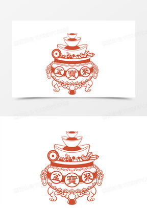 手绘剪纸风聚宝盆免抠元素