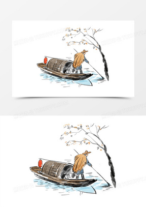 渔夫划船古风图片图片