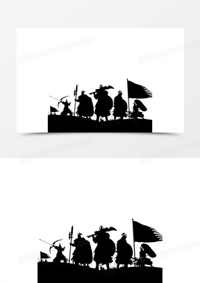 手绘古代士兵战场剪影素材