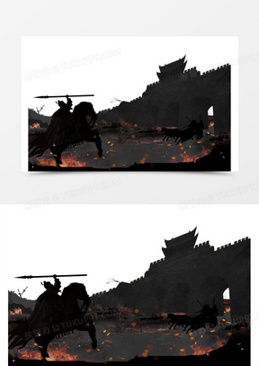 手绘古代打战战场战争场景素材