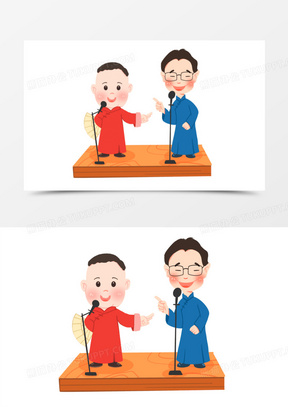 手绘卡通双人相声表演场景元素
