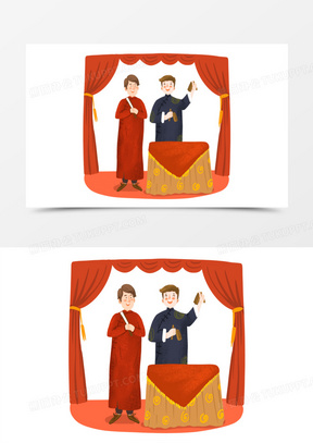 手绘卡通相声演员说相声插画免抠元素