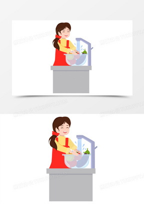 卡通手绘循环用水洗菜用水素材