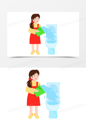 卡通手绘矢量循环用水冲洗马桶素材