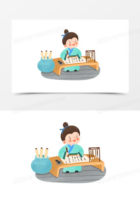 卡通人物写字图片素材