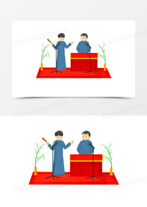 卡通手绘相声表演场景素材