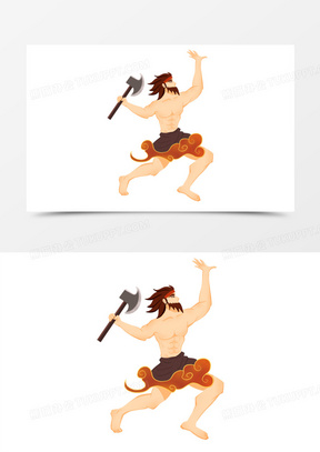 q版盘古顶天元素130手绘卡通插画风盘古开天免抠元素160卡通神话故事