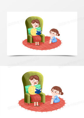卡通手绘爸爸给孩子讲故事免抠元素